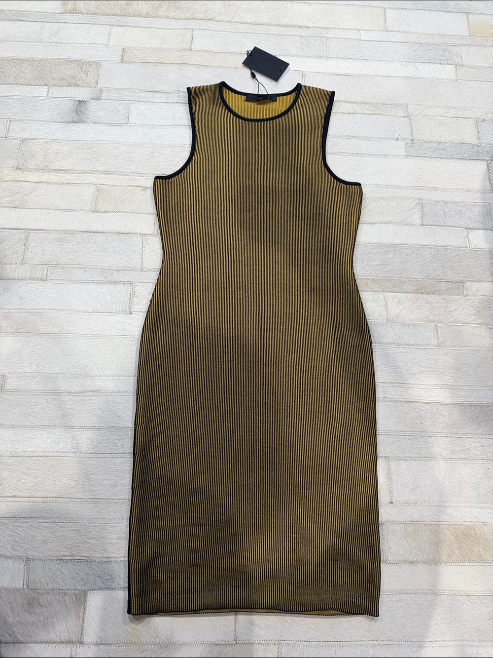 Alexandre Wang Sleeveless Ribbed Bodycon Dress in Olive with Black Trim